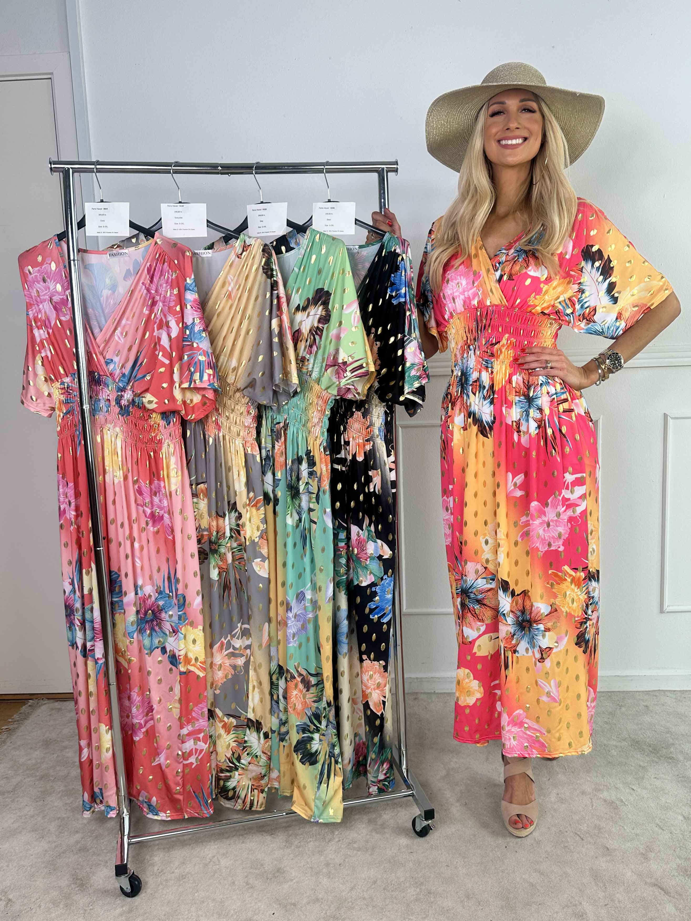 Pams Hawaii - Lång klänning i stretchtyg med blommönster